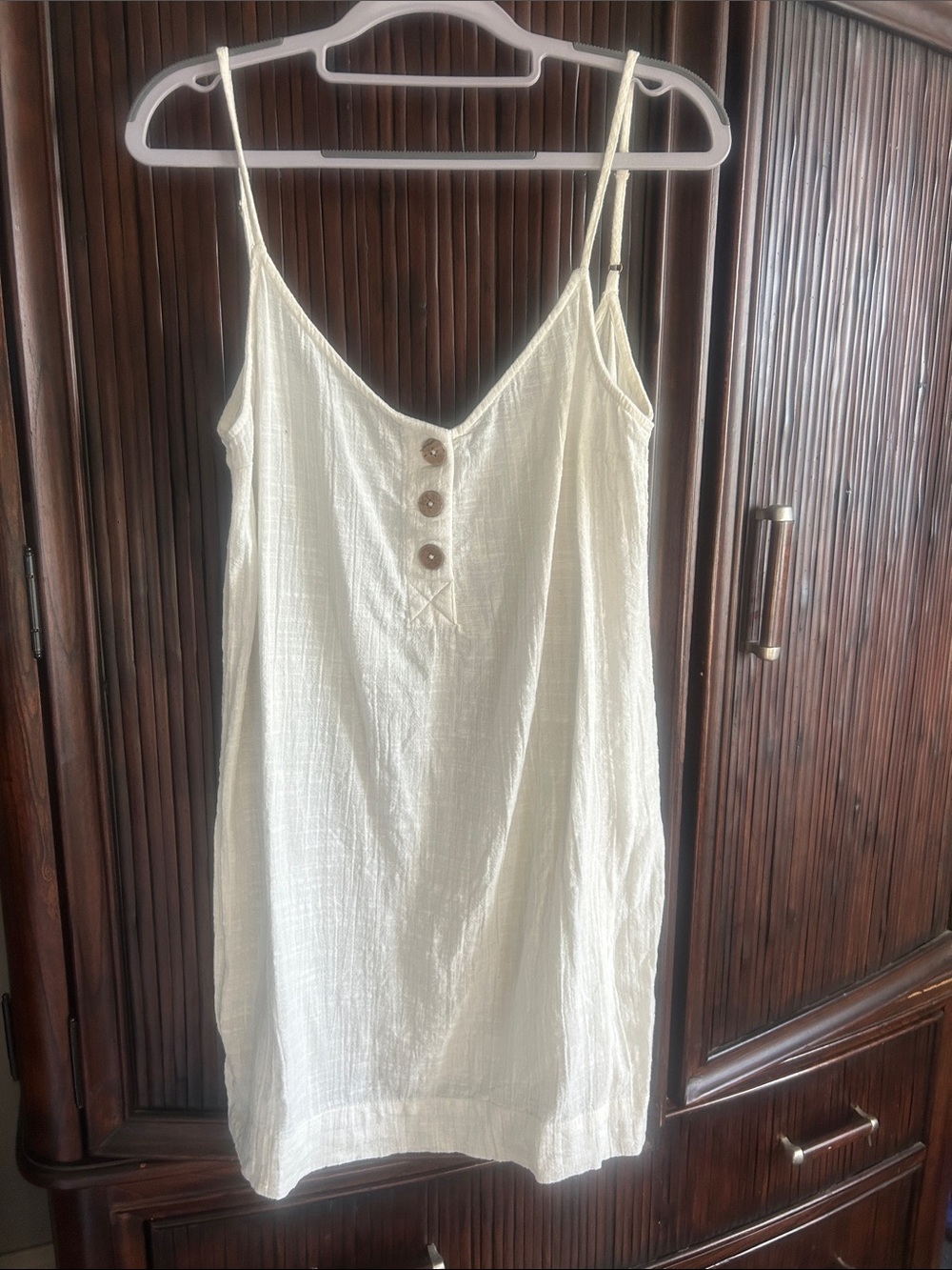 Rip Curl Cream Lightweight Slip Dress with Front Buttons